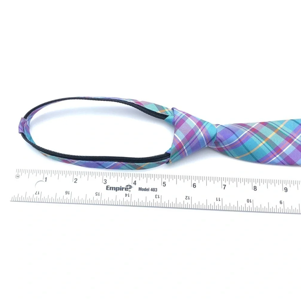 Nordstrom Kids Easy Adjustable Blue Purple Green Plaid Zip Up Silk Tie